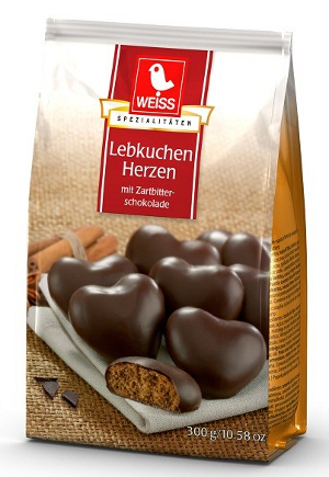 Weiss Lebkuchen Herzen Zartbitter-Schokolade 300g