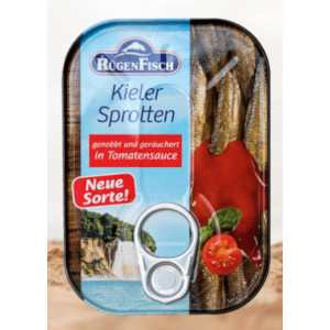 Rügen Fisch Kieler Sprotten, genobbt und geräuch in Tomatensauce