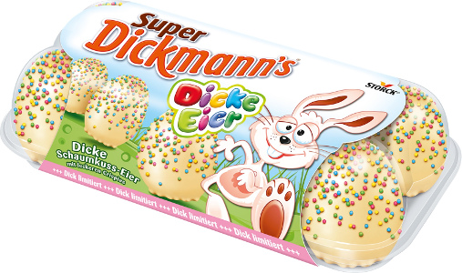 Storck Dickmann 8 Dicke Eier, weiss mit bunten Reis-Crisps 206g